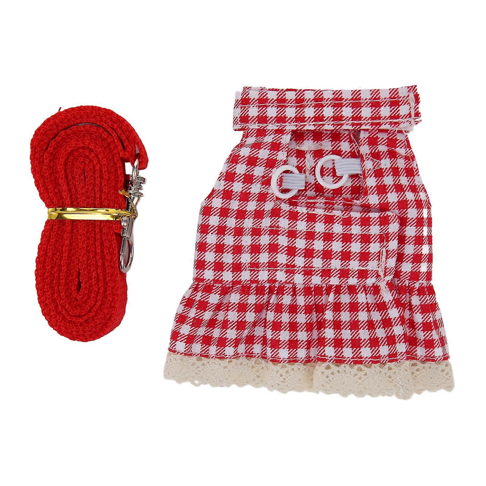 Rabbit Leash Harness Set Adjustable Soft Comfortable Bunny Dress with Traction Rope for Small Animal Daily Walking S Red Plaid