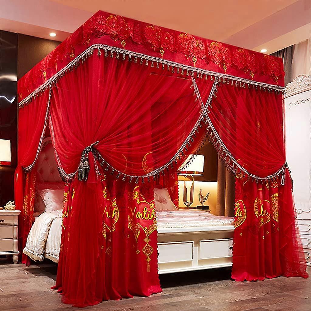 Princess canopy bed with 4 corner posts and mosquito net for king size beds (Red)
