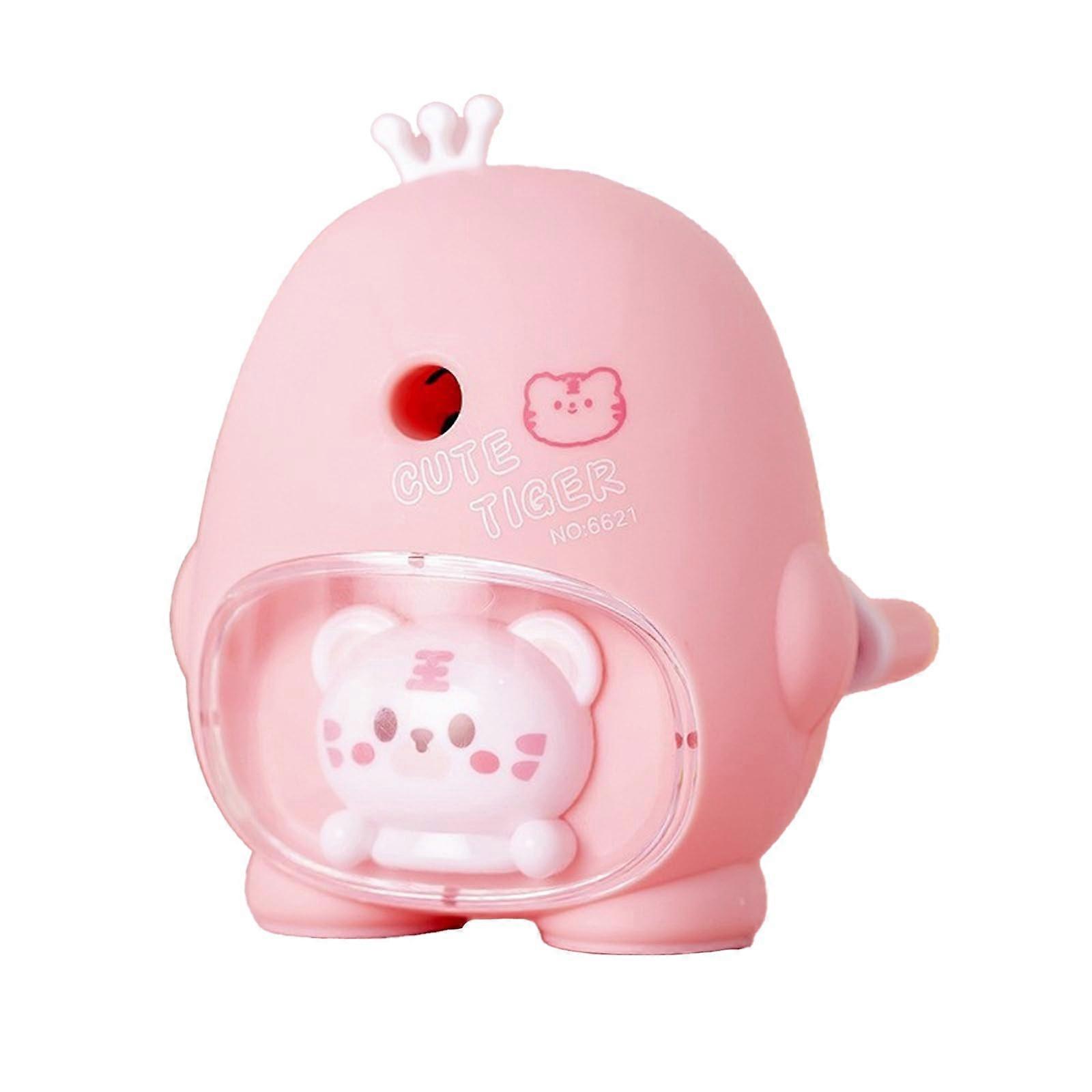 Pencil Sharpener With Large Capacity Shavings Box, Automatic Entry Or Output, Cartoon Pink Sharpener For School