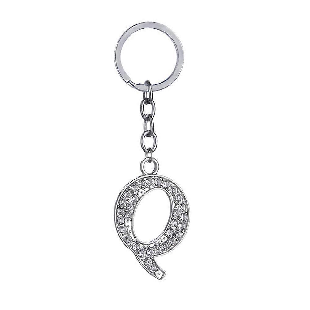 Keyring Charms Letter Q Shape Simple Design Rhinestones Zinc Alloy Attach Keys Silver 1Pcs