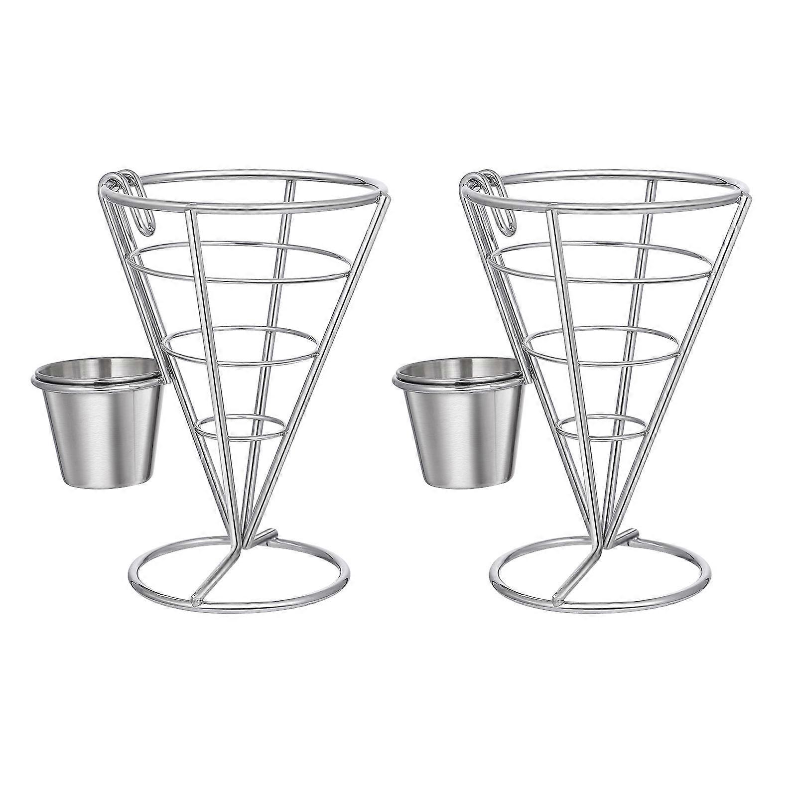 Présentoir à frites coniques style classique, panier à frites argenté 3,2 x 4,2 cm, lot de 2