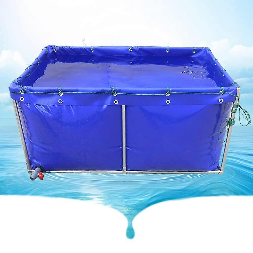 Foldable Fish Farming Pond, Thickened Tarpaulin, Portable Pet Dog Pool & Kids Garden Pool, Blue 1x1x0.5m/500L, Frame Not Included