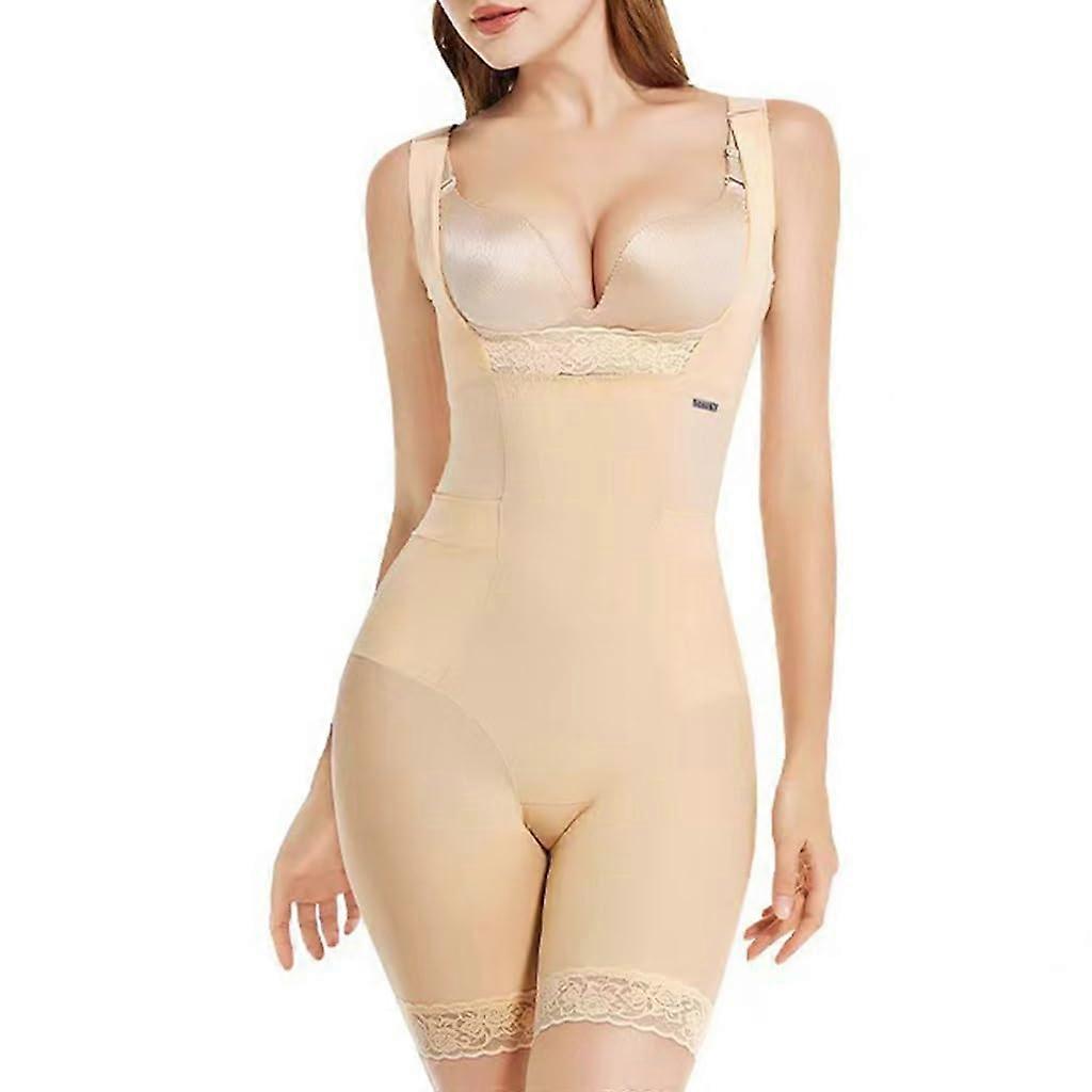 Sexy Spitze Damen Shapewear Bodysuit mit Bauchkontrolle Taillentrainer Offene Büste Po-Lifter Nahtloser Body Shaper Natural XL