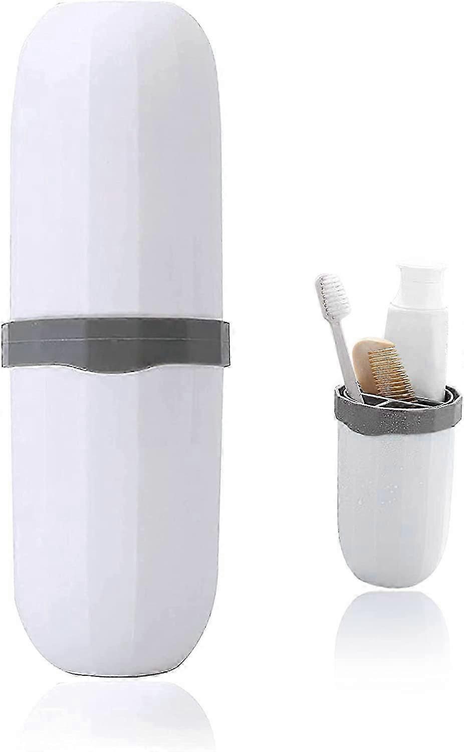 Travel Toothbrush Case with Toothpaste Holder - Compact & Hygienic (White)