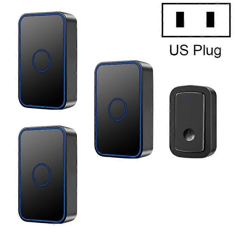 Smart Waterproof Electronic Doorbell 1 For 3 US - Black