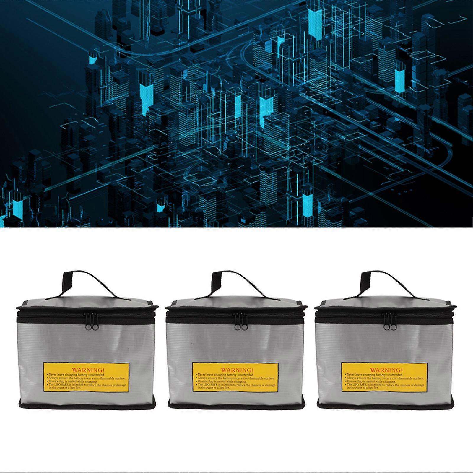 3Pcs Lipo Battery Safe Bag Fireproof Explosionproof Large Capacity Storage with Zipper 
