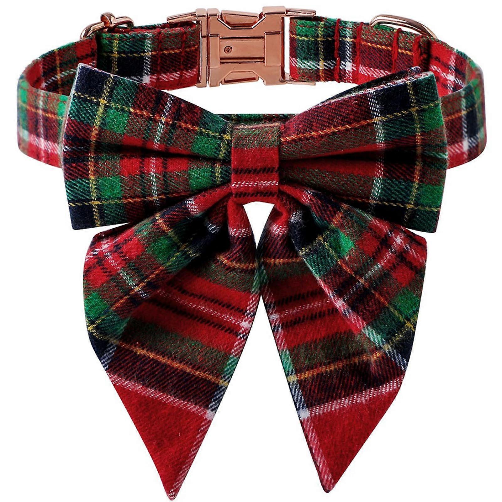 Christmas Dog Collar Adjustable Size with Metal Buckle and Detachable Bow Knot in Red for Small Breeds