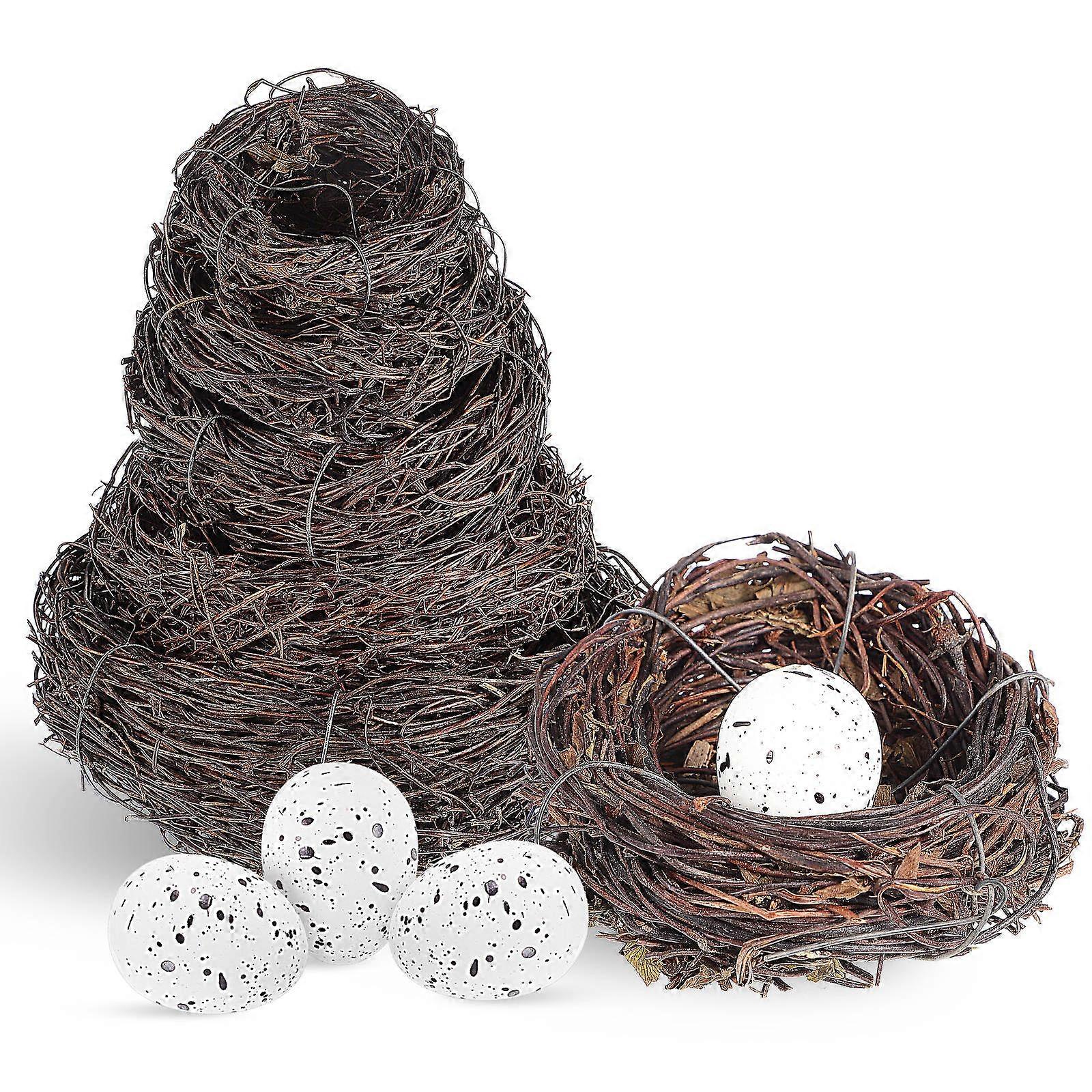5 Pcs Rattan Bird Nests with 12 Pcs Artificial Eggs for Decor Multi Color Crafting and Easter