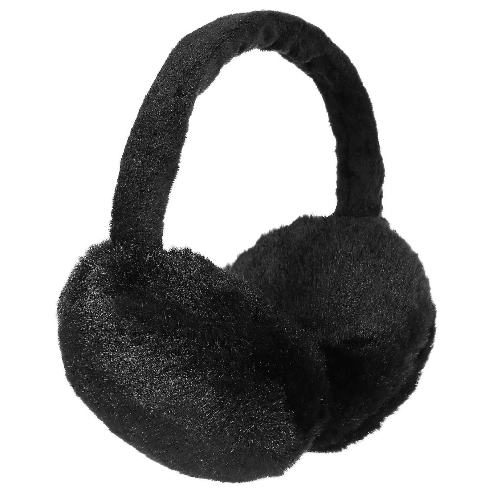 Winter Ear Warmer Plush Earmuffs Headwear for Women Girls Outdoor Accessory 2pcs Black