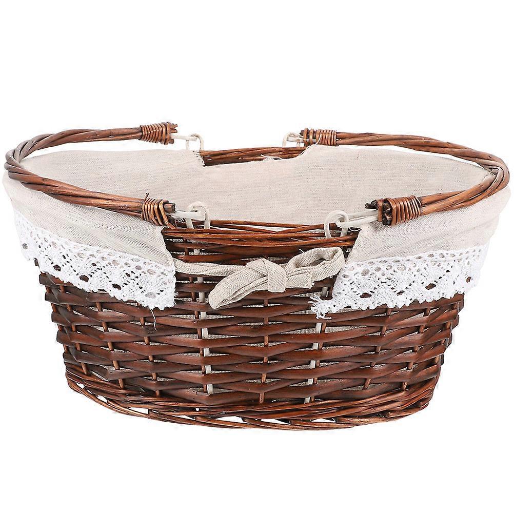 Woven Picnic Basket with Handle Fruit Storage Wicker Basket 2pcs