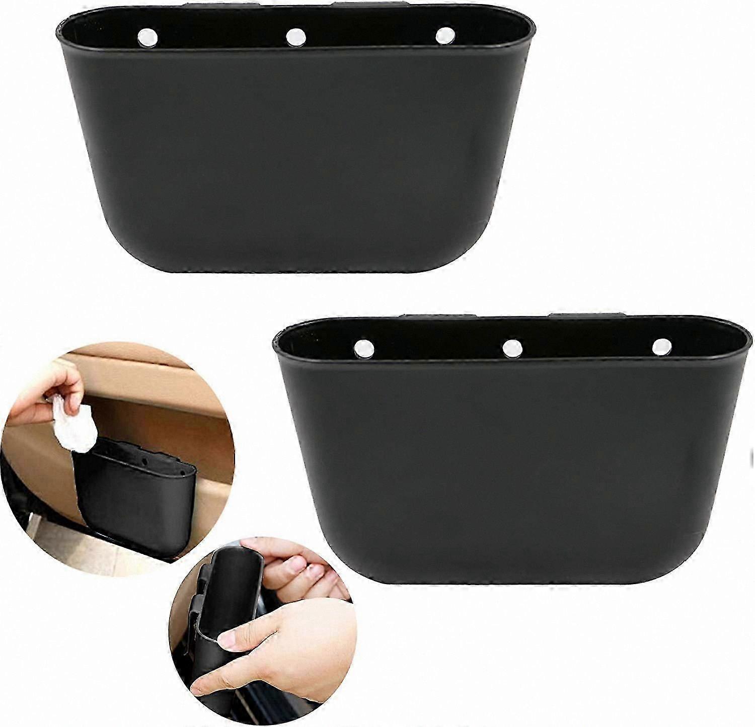 Compact Vehicle Trash Bin, 2-Pack Mini Hanging Storage Organizer, Durable Plastic, Black