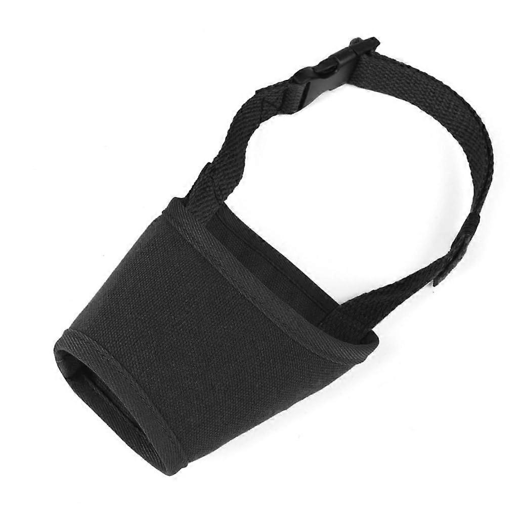 Adjustable dog muzzle prevents biting, barking, and chewing, made with breathable fabric, suitable for various dog sizes, outdoor accessory.