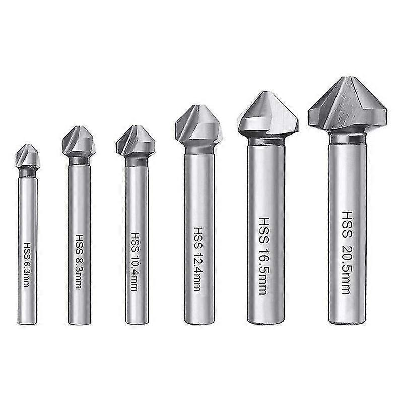 6PCS Versailles HSS 6542 Countersink Countersink 90 Countersink Countersink Twist Drill Bits Cylindrical Deburring Cutter for Wood Metal PVC Machine