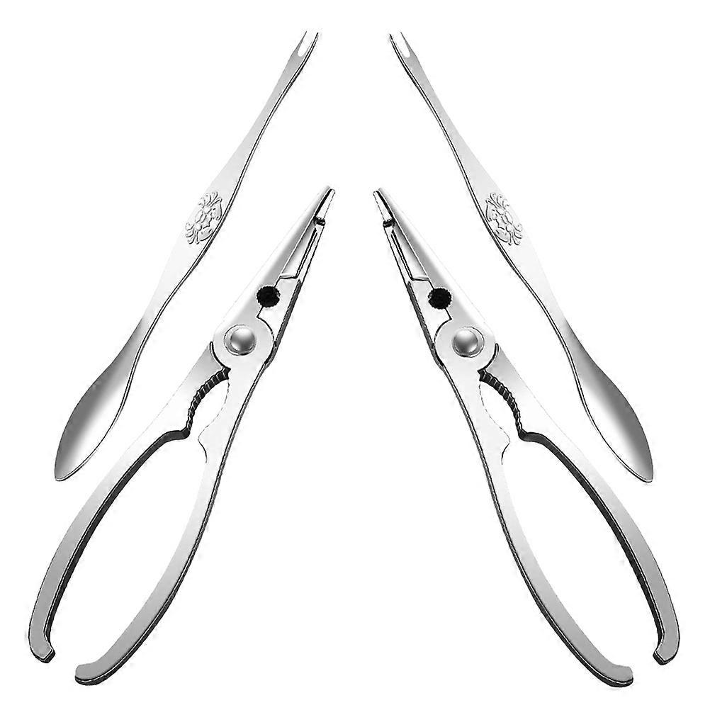 Seafood Tool Set Crab Crackers And Forks Stainless Steel For Outdoor Picnics Silver 4Pcs