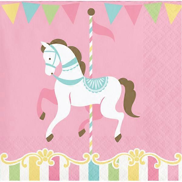 16x festive carousel napkins, pink/multicolored