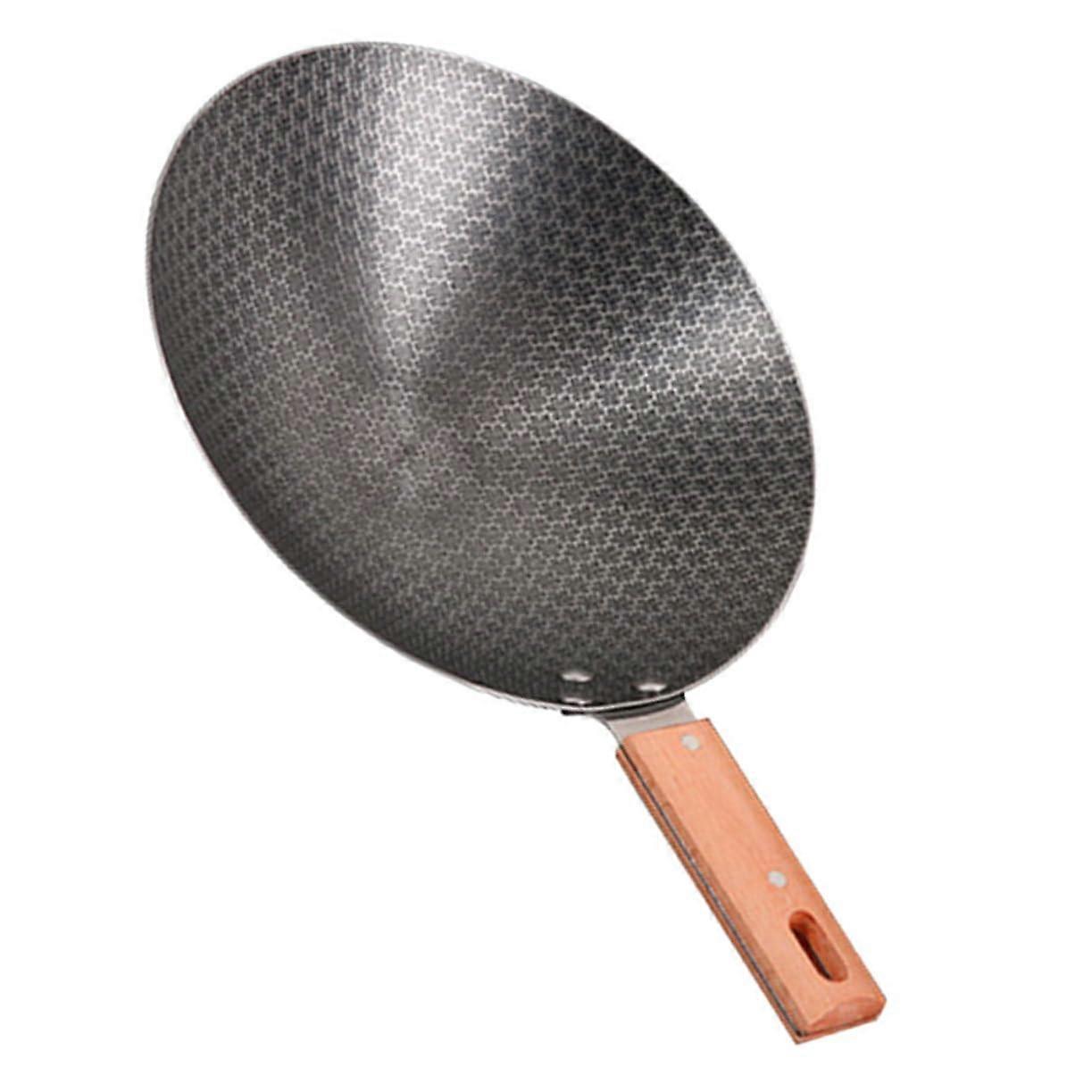 Small Wok Frying Pan With Wooden Handle, High Temperature Resistant, Gas Stove Compatible 35.50 X 24.00 X 5.50 CM