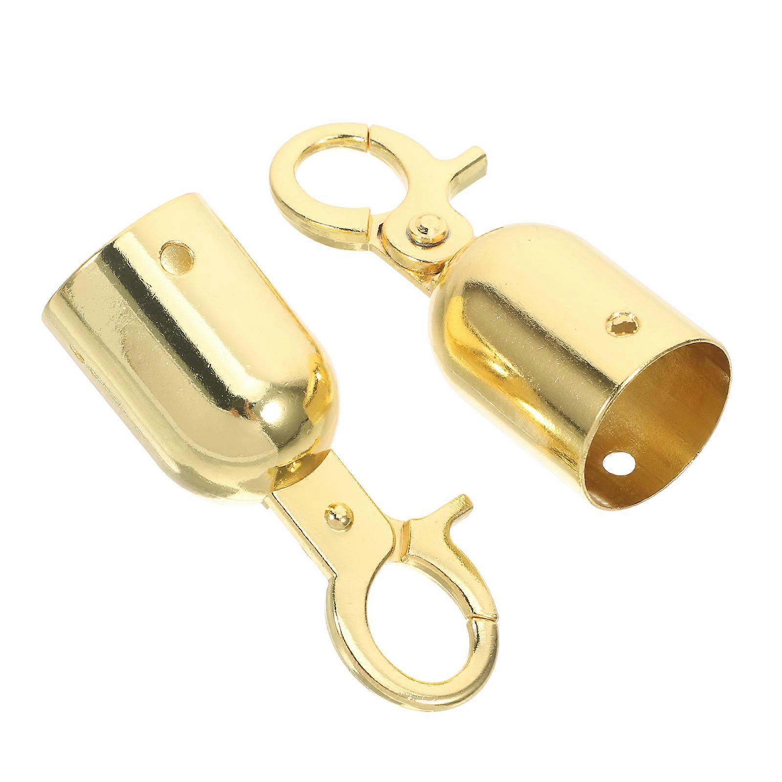 2Pcs Rope End Stopper Caps with Hook Lobster Claw Clasps for Crowd Control Queue Divider Golden