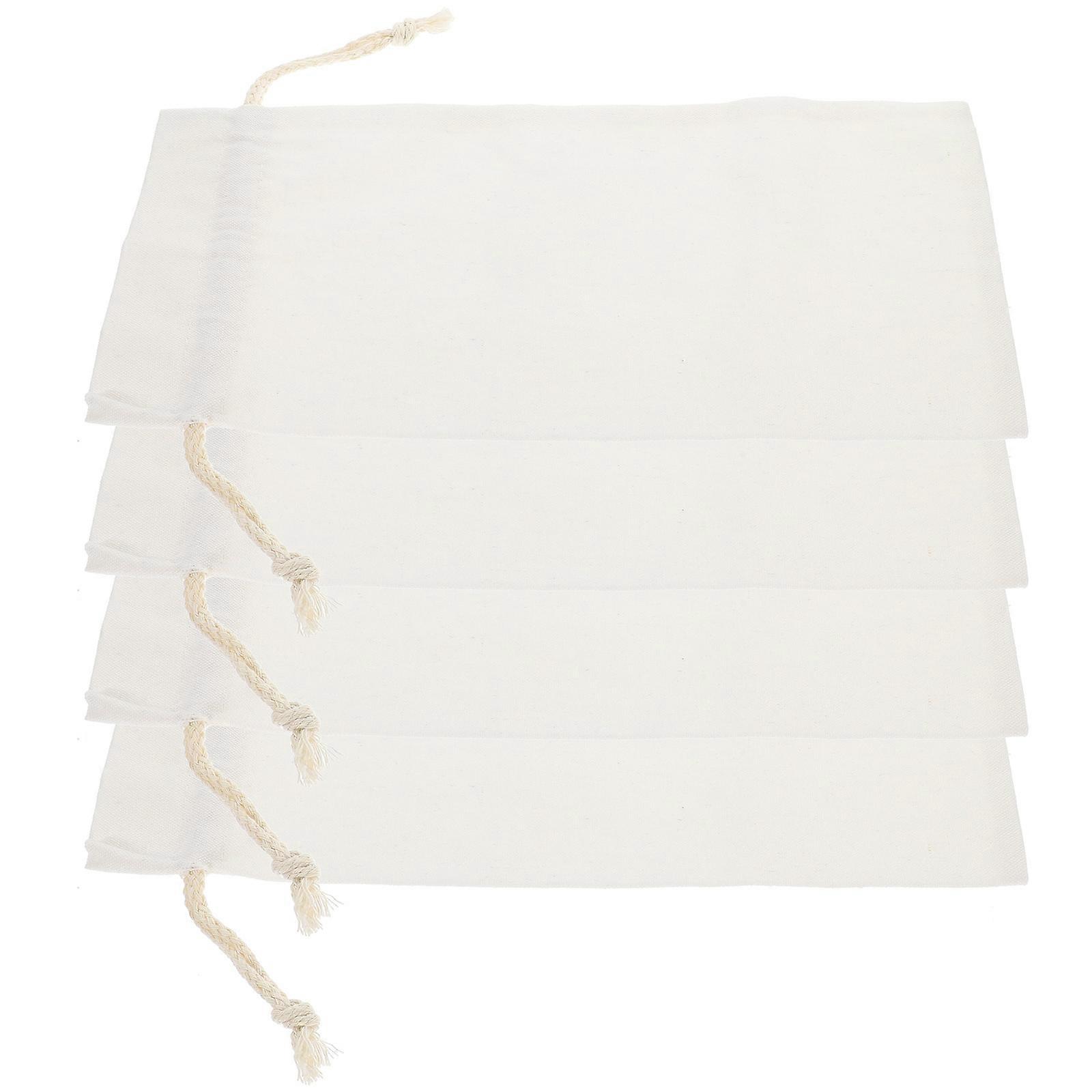 Linen Bags with Drawstring Design for Gift and Storage White Reusable 4pcs