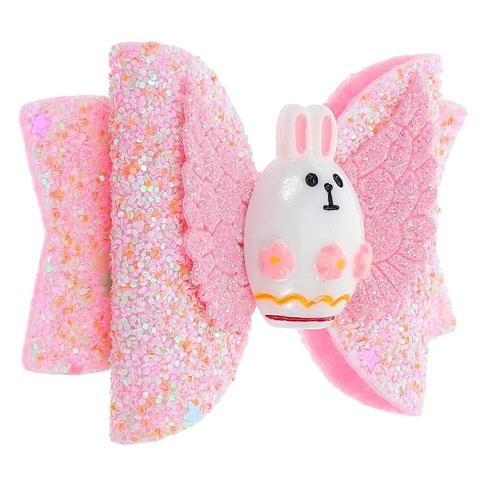 Durable Easter Bunny Sequin Hair Clips for Kids with Cartoon Bow Design Multi Color Fabric Plastic