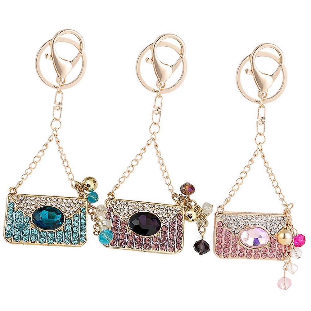 Fashion Keychain Decor 3Pcs Shiny Bag Shape Keychain Everyday Use Assorted Color Accessory