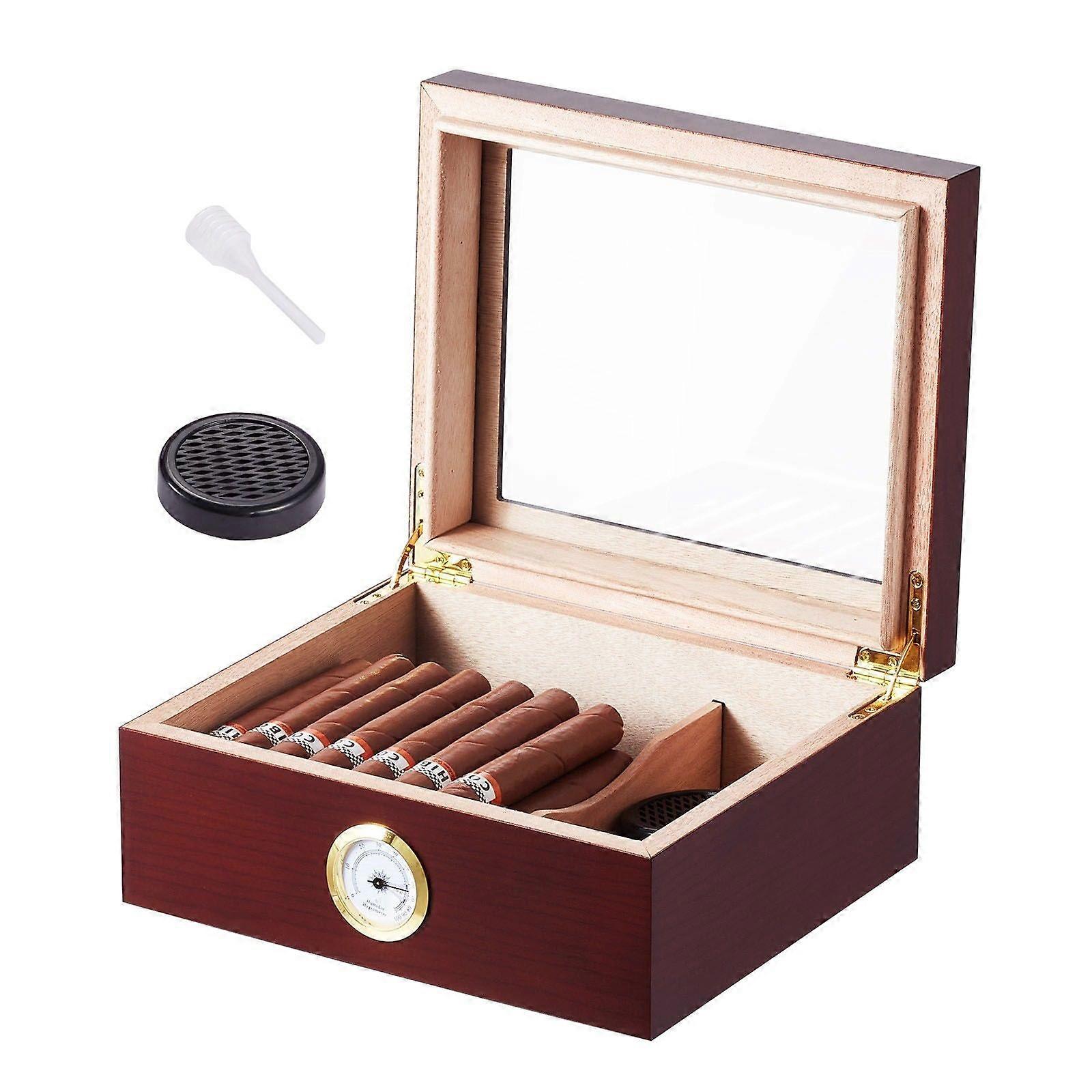 Zigarrenhumidor, Zigarrenhumidorkiste mit Glasplatte, handgemachte spanische Zedernholz-Zigarren-Desktop-Box, 30-50 Zigarren, tolles Geschenk für Männer