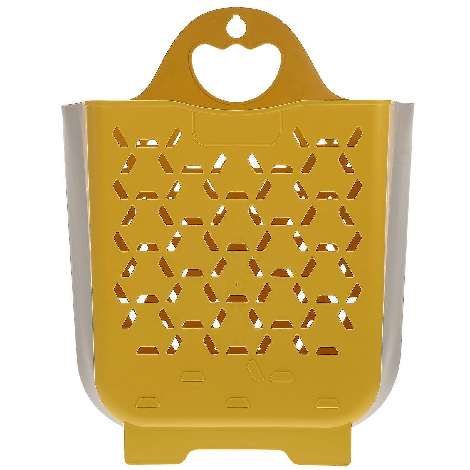 Yellow Laundry Basket with Wall Mount Option Foldable PP TPE Material 10.2x15.3 Inches