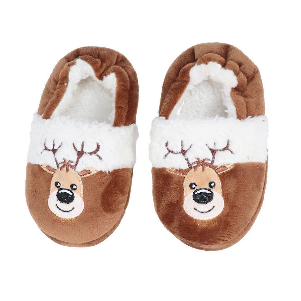 Indoor Non Slip Slippers With Christmas Elements Design For Children In Brown 1 Pair