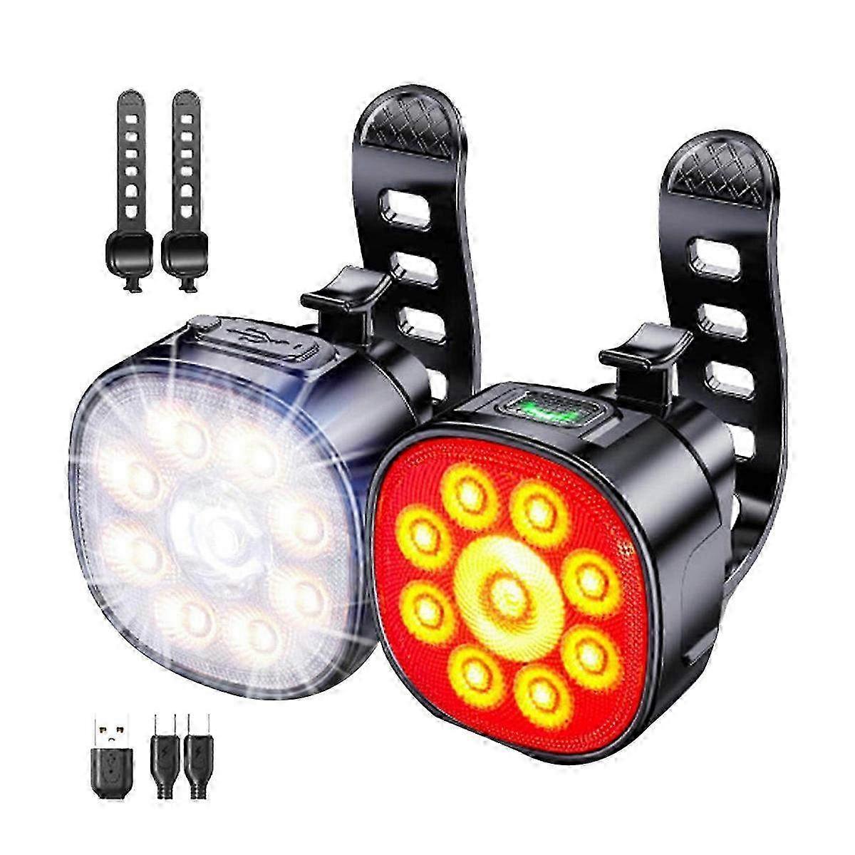 USB Rechargeable Bike Lights with 4+6 Modes - Front & Back Safety Light Set for Bicycles & Cycling Adventures