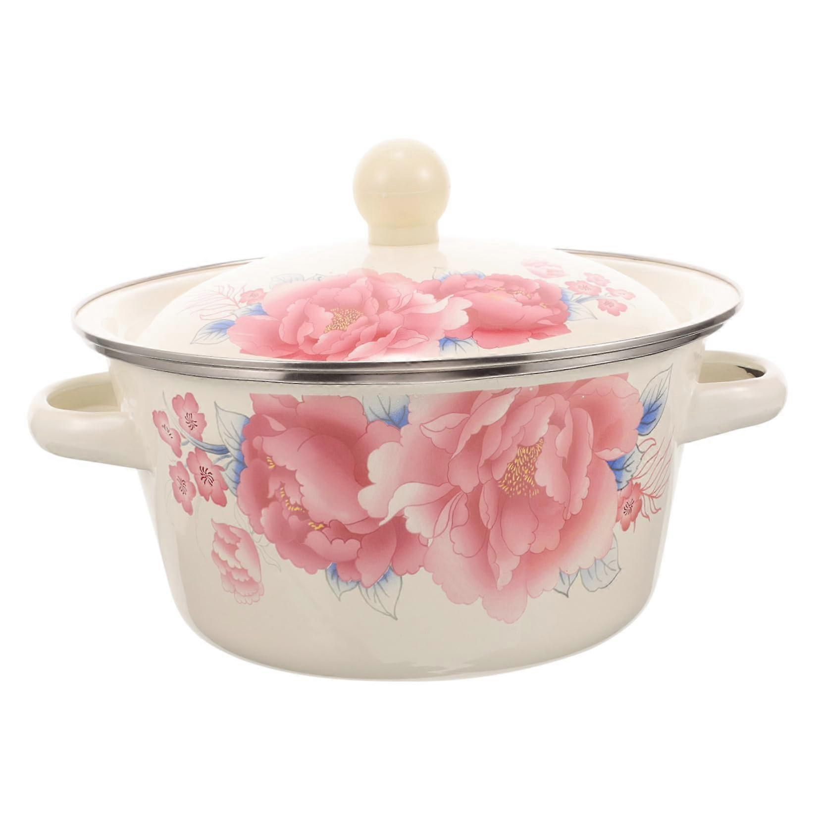 Enamel lard bowl with lid, retro kitchen container, thick material for soup and dumpling filling, versatile and elegant.
