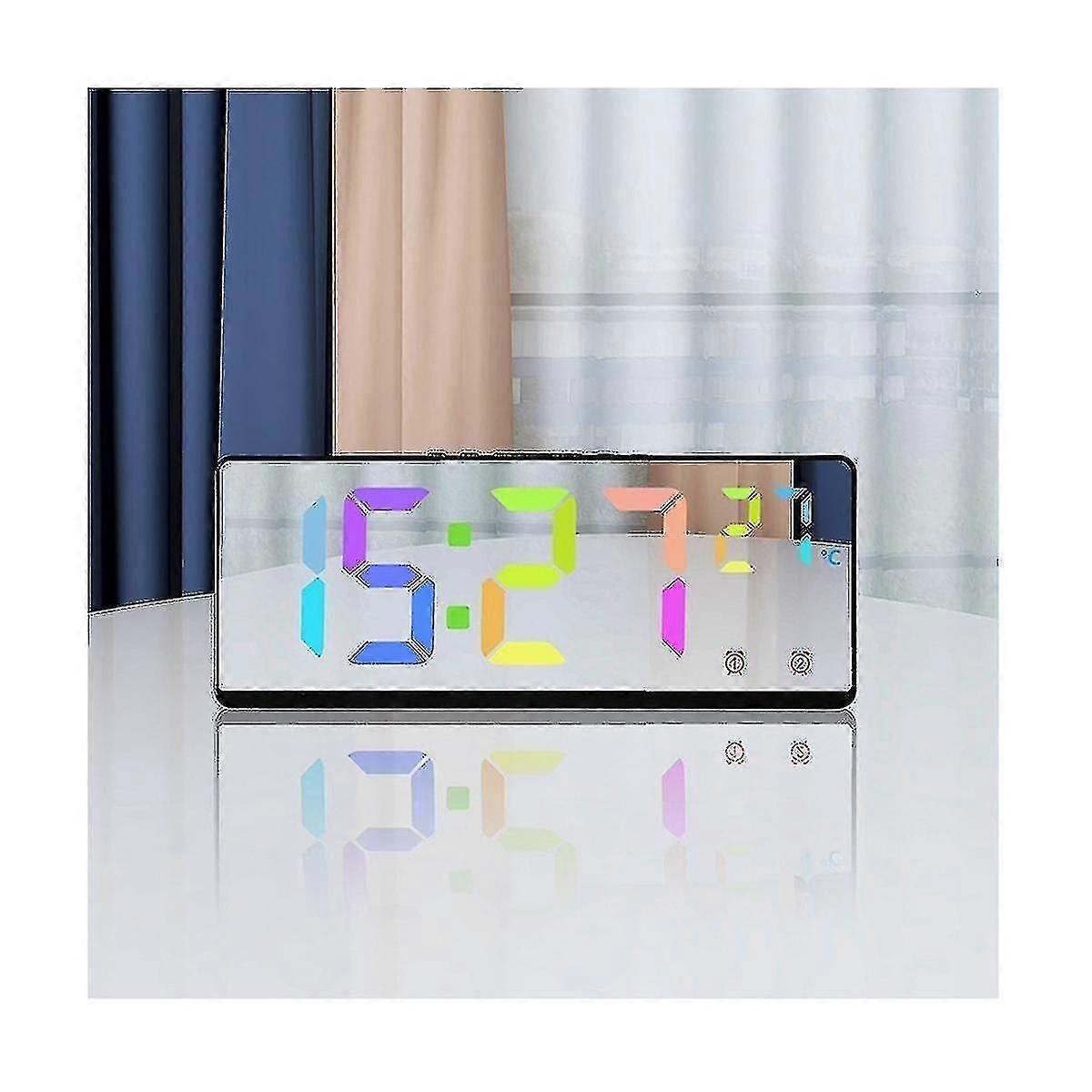 Voice Control Mirror Digital Temperature Dual Alarm Snooze Desktop Table Clock Night Mode 12/24h(gr