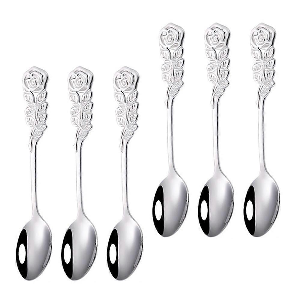 Tea Spoon Stainless Steel Spoon for Stirring 6Pcs Silver Kitchen Tool