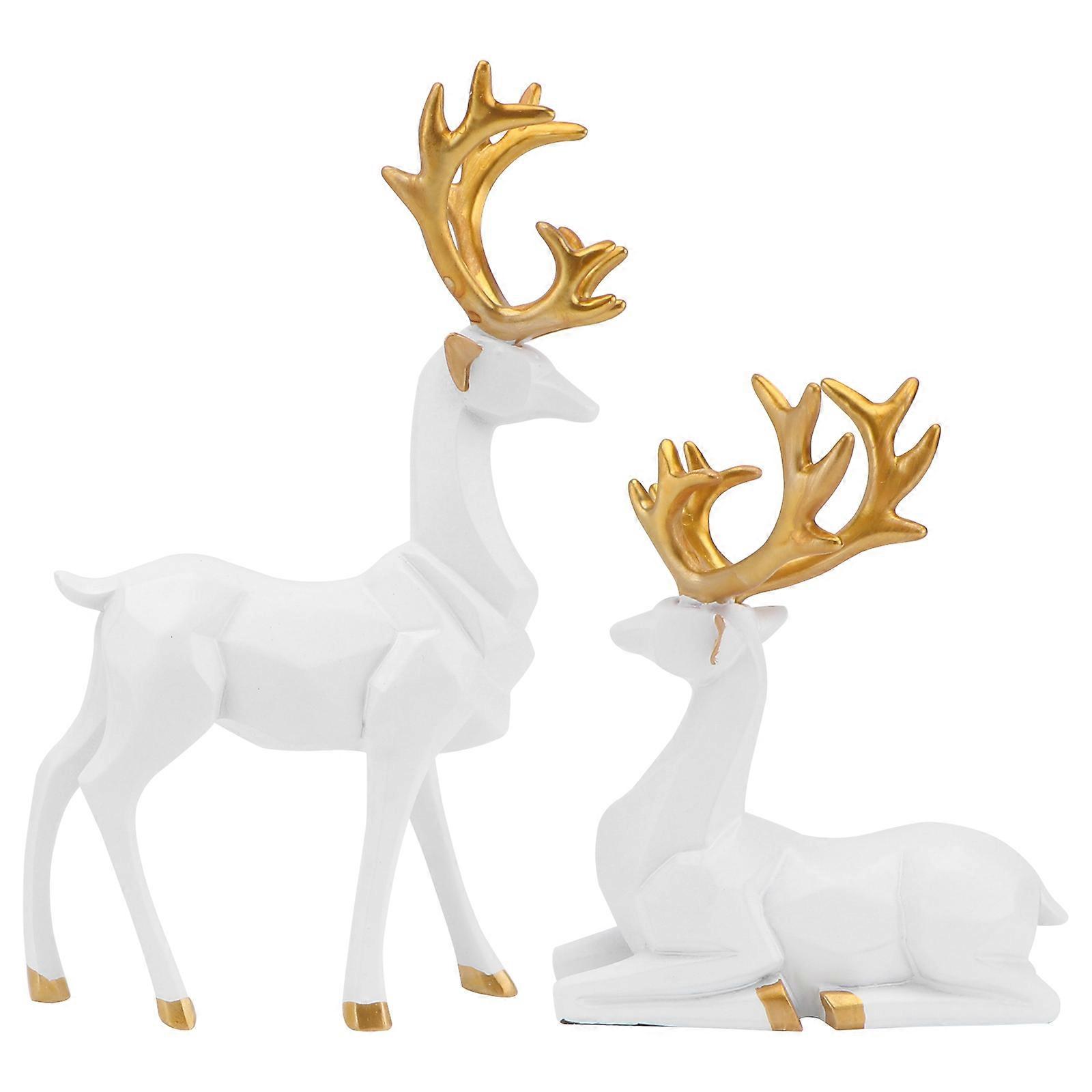 Elk Ornament Desktop Adornment for Decor 1Pair White Delicate Tabletop Deer