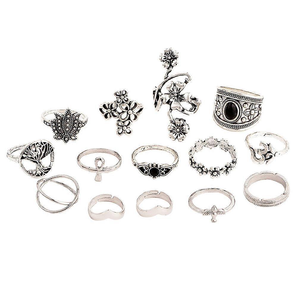 Retro Ring Set 14Pcs Bohemia Vintage Alloy Finger Rings For Women In Silver Perfect For Party And Wedding Ceremony