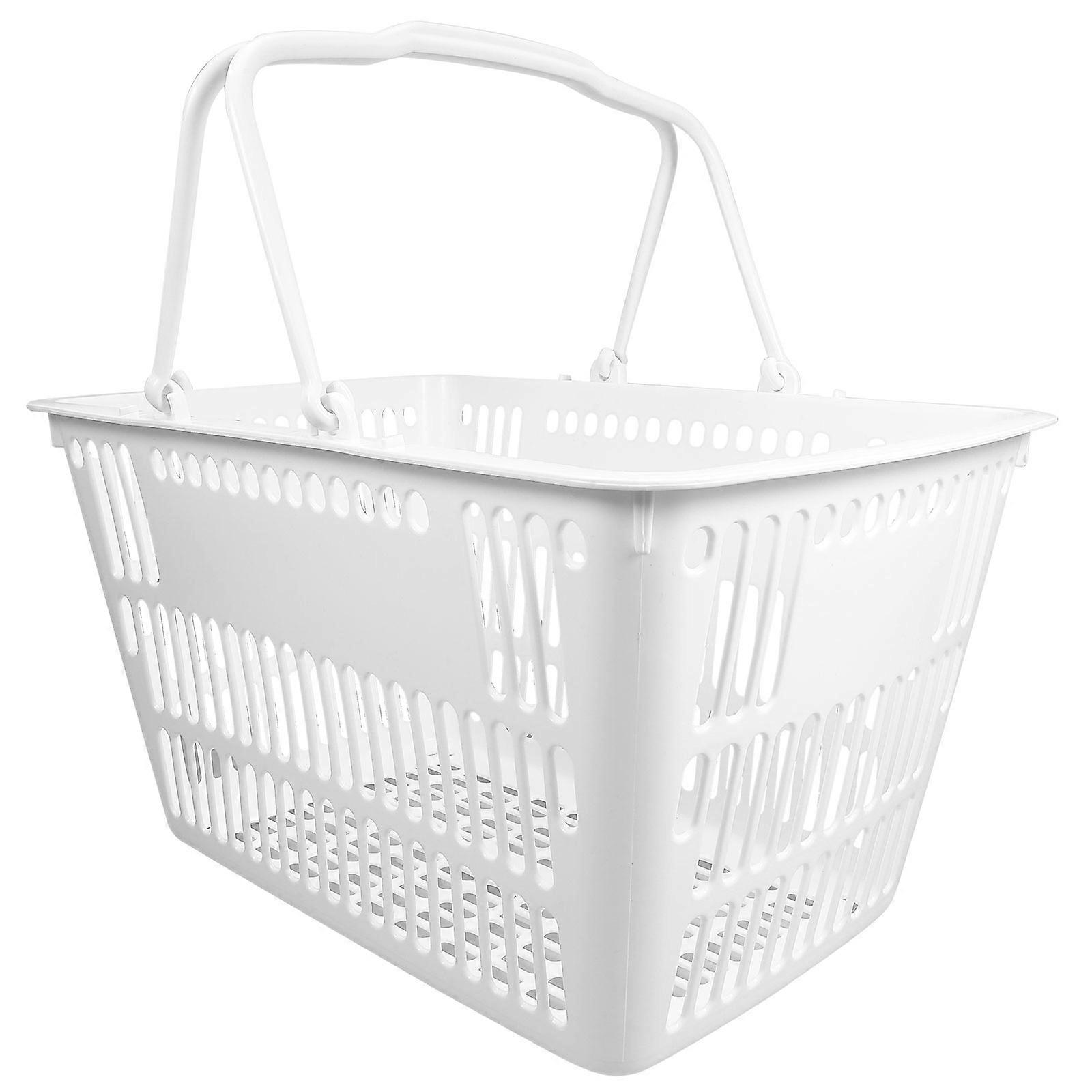 White Desktop Storage Basket With Simple Appearance Suitable For Picnic Use And Grocery Carrying 1Pack