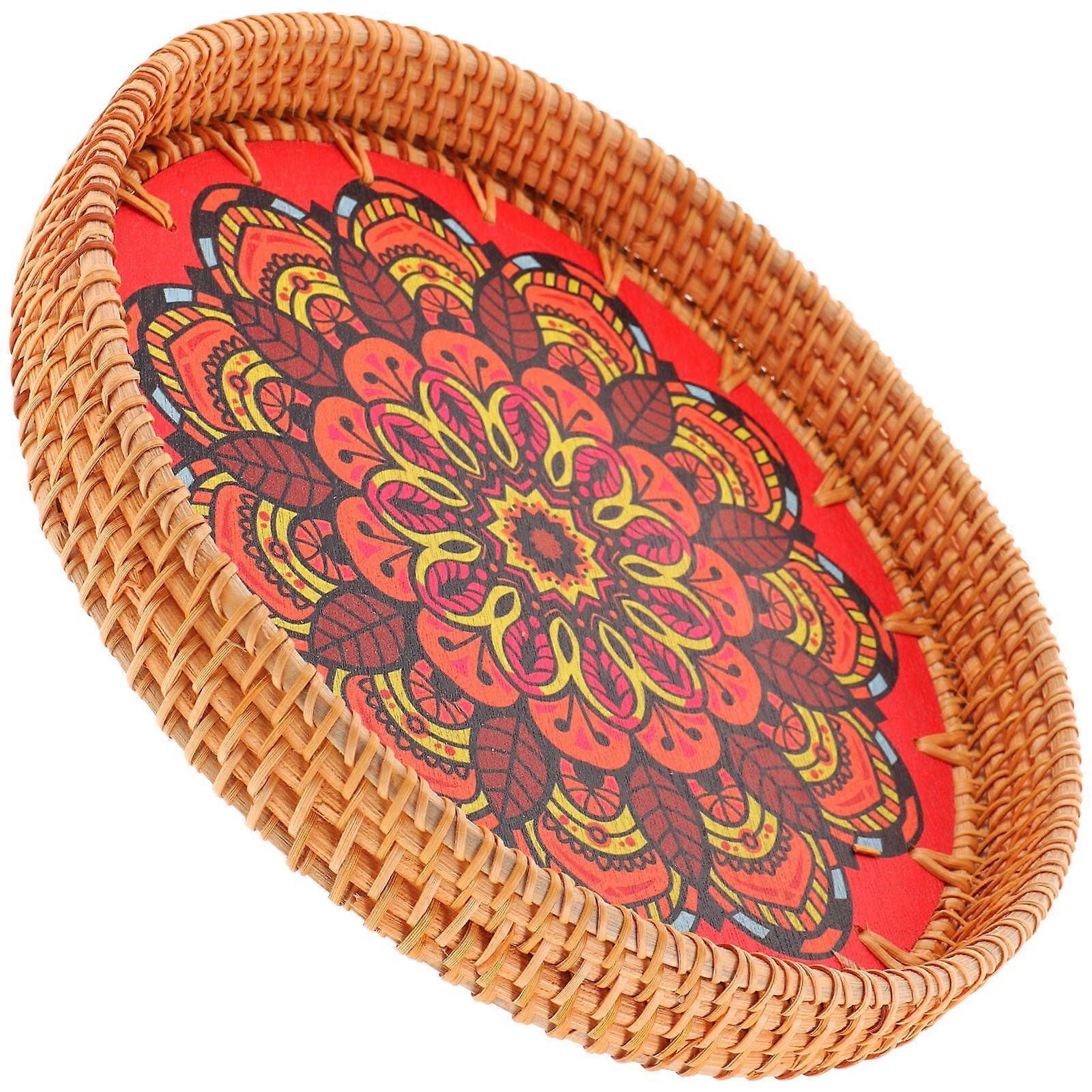 Round Rattan Serving Tray 23X23X3CM Perfect For Parties Home Decor Decorative Item 1Set