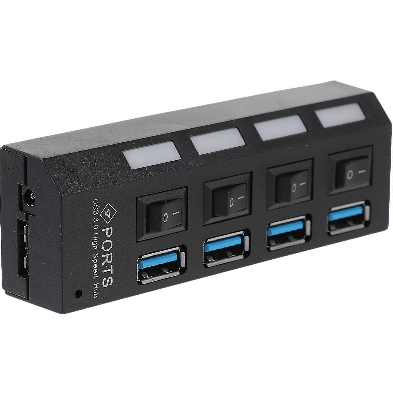 1Pc USB3.0 Independent HUB High Speed 4 Port USB3.0 Extended Divider Black Plug