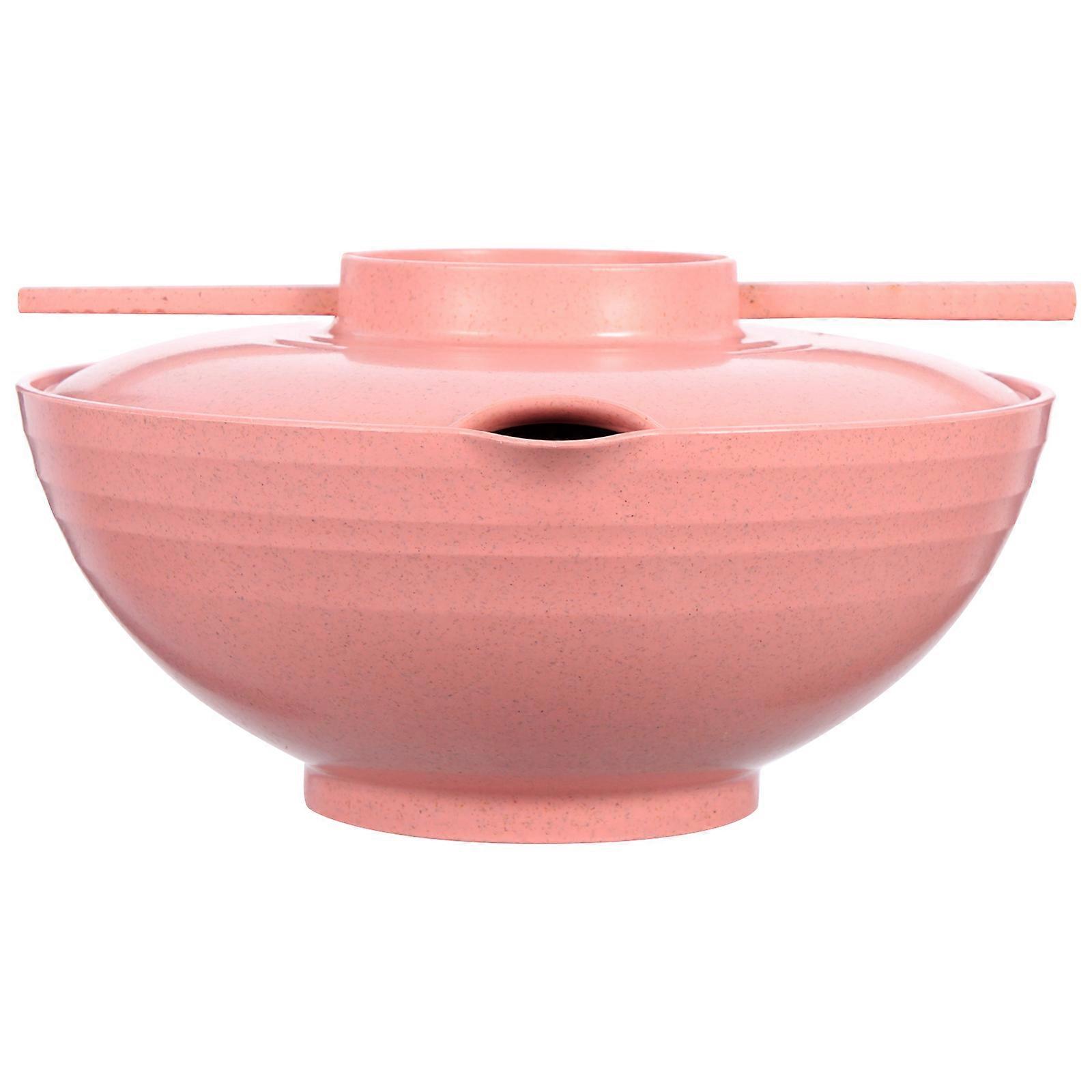 Ramen Bowl Lidded Set For Home Use Pink Round Microwave Safe Multi-Functional 1 Set