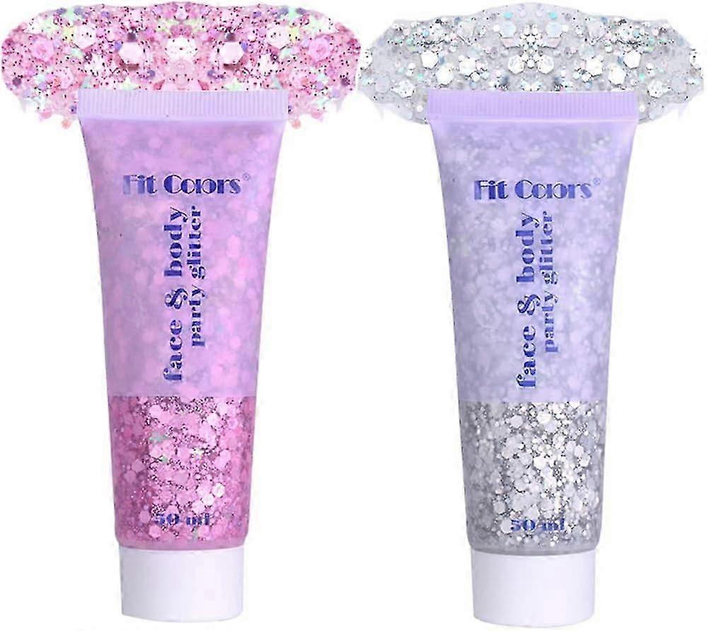 جل بريق للجسم، 2 قطعة من الوردي والفضي لمعان الجسم مع ترتر كبير، عين سائلة