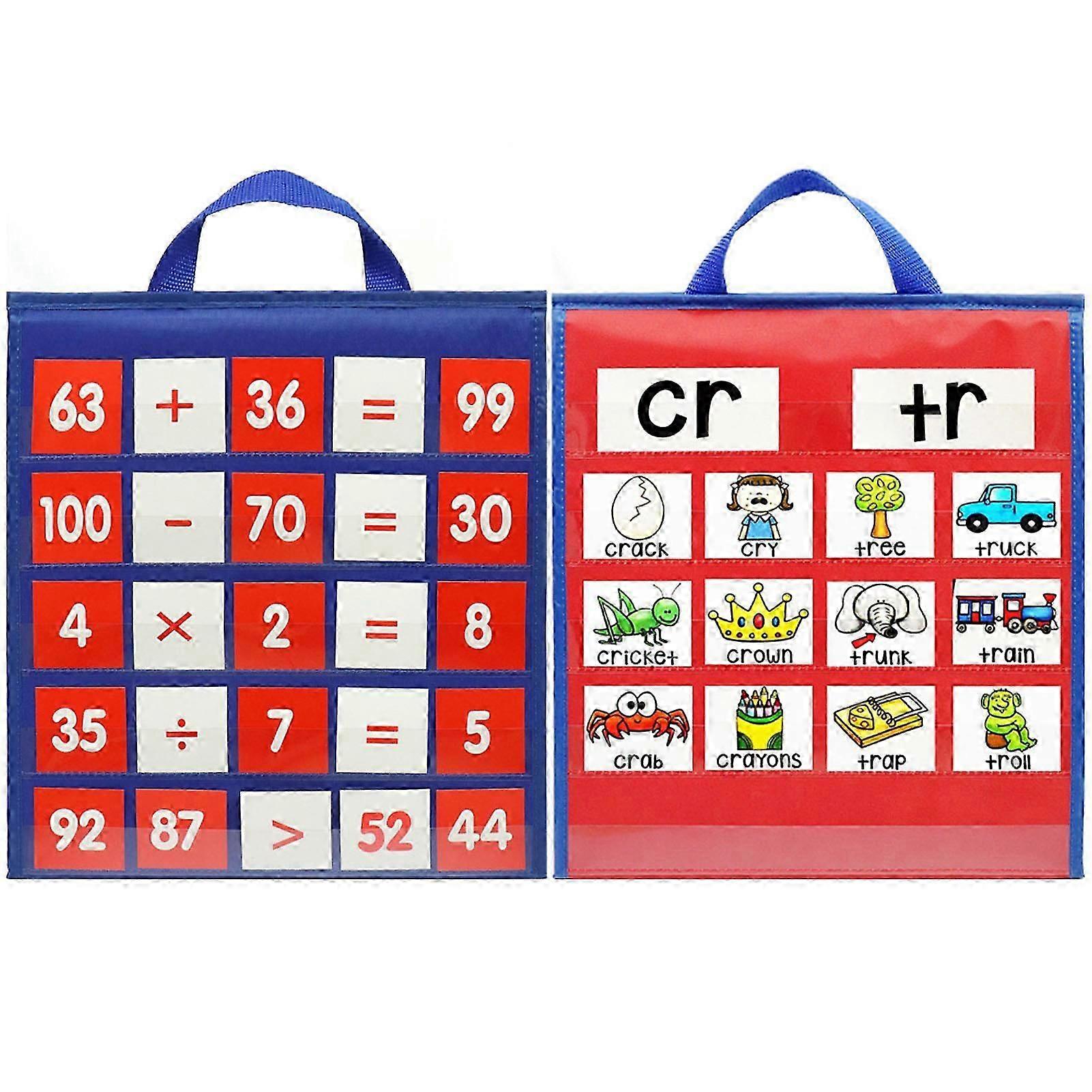Transparent Tabletop Teaching Pocket Chart Foldable Double Side Self Standing Math Pocket Chart