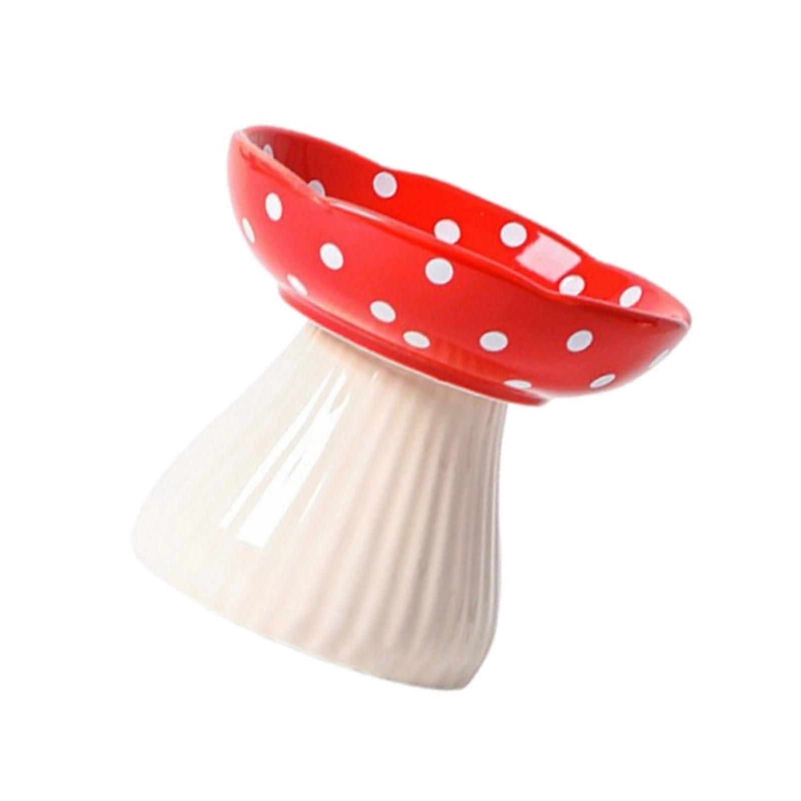 Cat Bowl Elevated Mushroom-Shape, Prevents Choking and Vomiting, Cartoon Cat Feeding Dish Stand, Size Medium