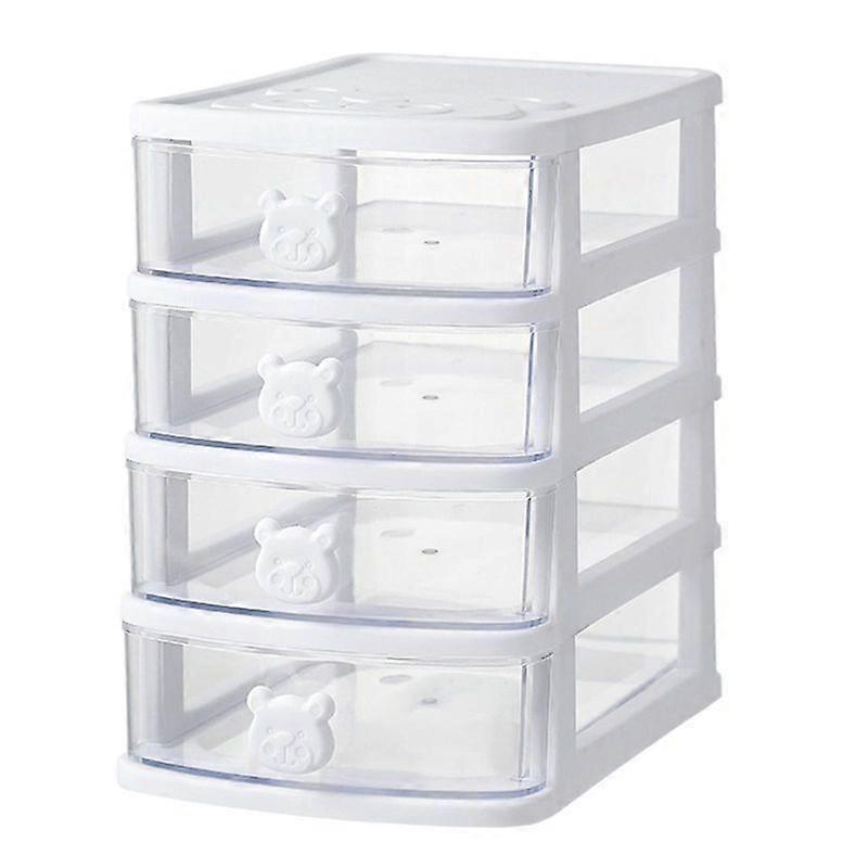 2025 Drawer Organizer 4 Tier Cute Bear Handle Stackable Transparent Look Desktop Storage Box for Bathroom Dormitory Office