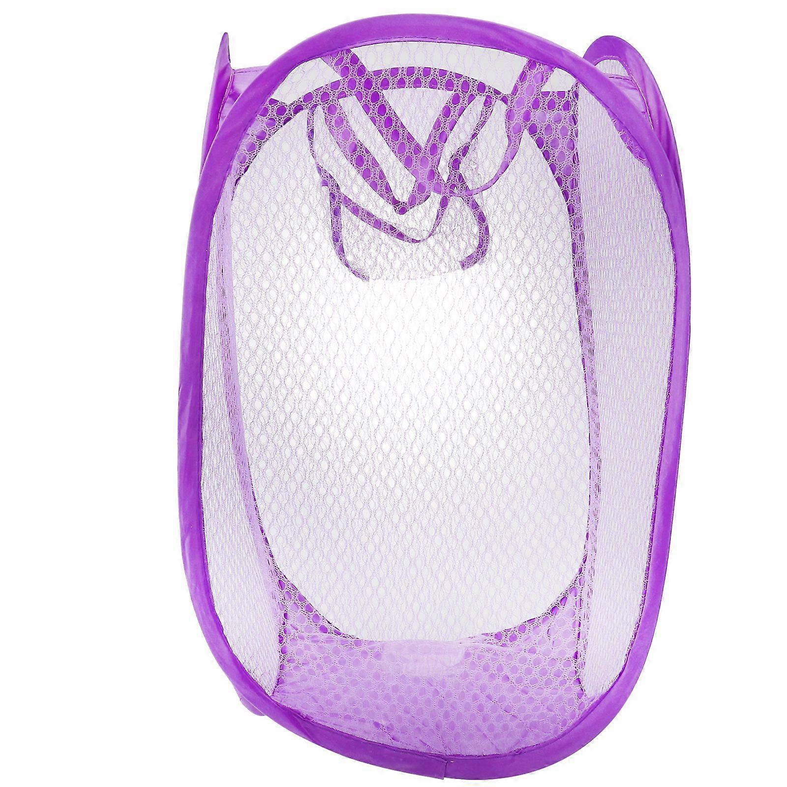 Foldable Up Easy Open Mesh Laundry Clothes Hamper Basket for College Dorm (Purple)