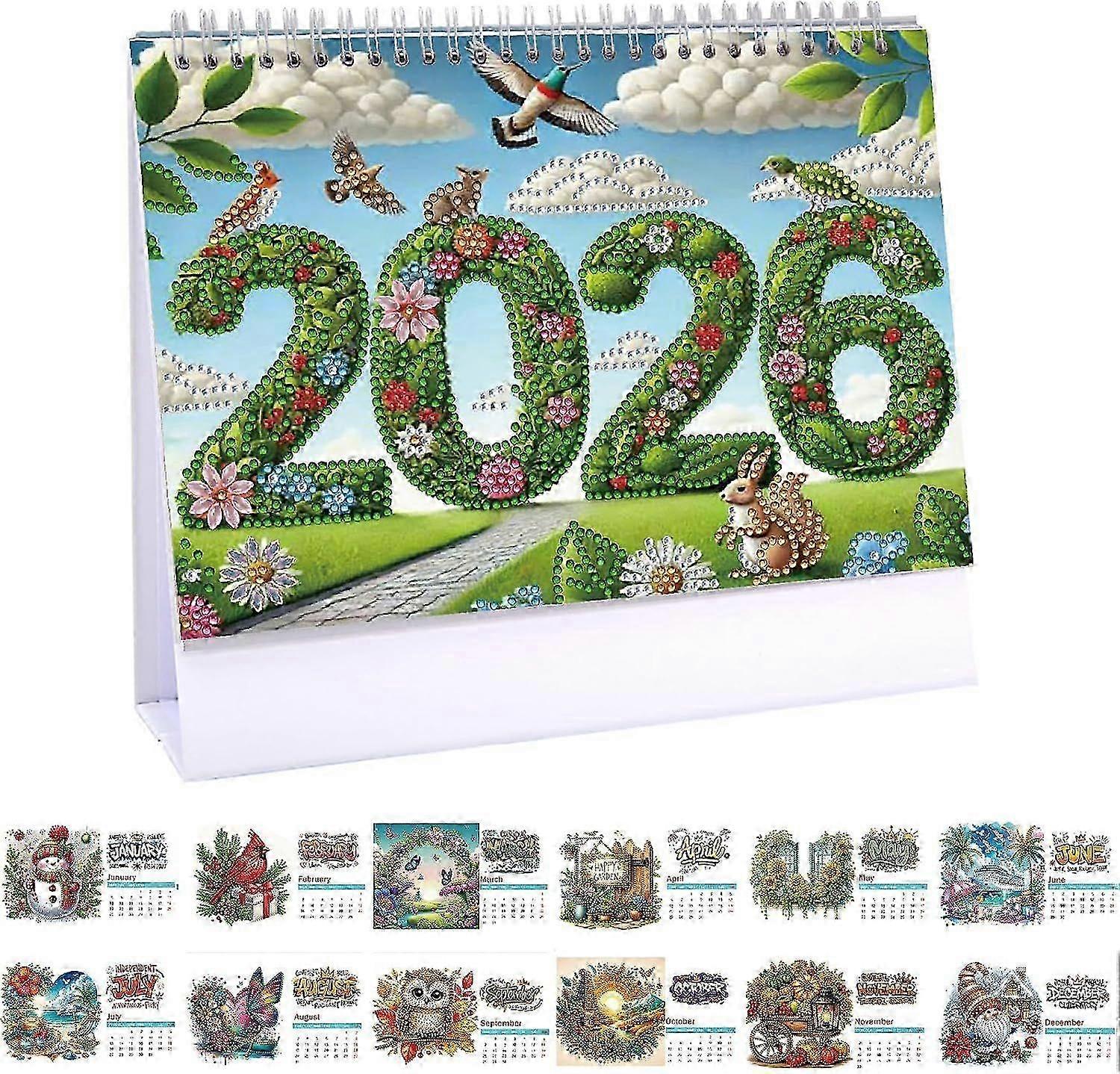 2026 DIY Diamond Art Desk Calendar with To Do List Ornaments, Diamond Art Painting Monthly Flip Tabletop Calendar for Home Office Planning