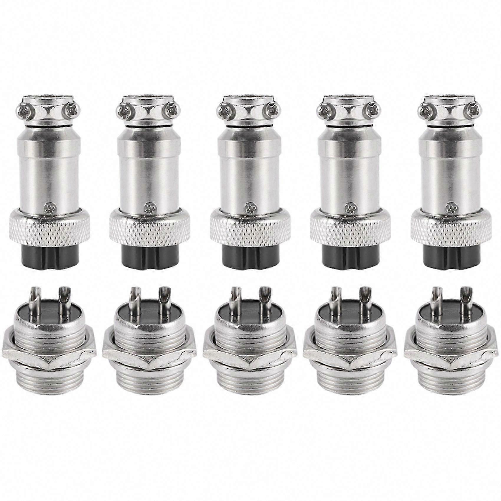 16mm 2-Pin Aviation Connector Plug Panel Mount 5-Pack