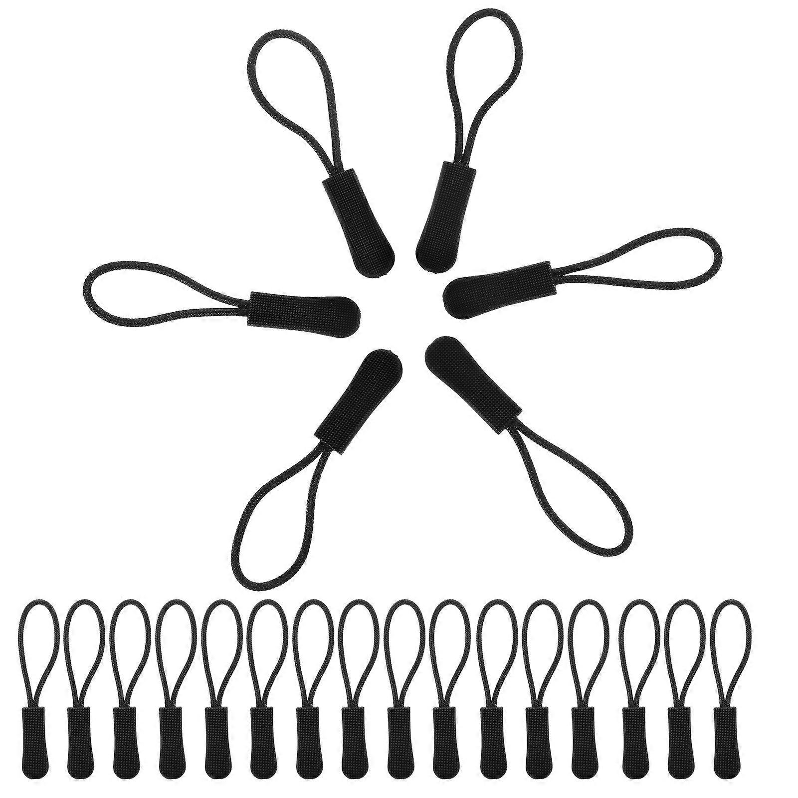 Decorative Zipper Pulls Zipper String Tail for Bags Black Plastic and Polyester for Clothing Decoration 30Pcs