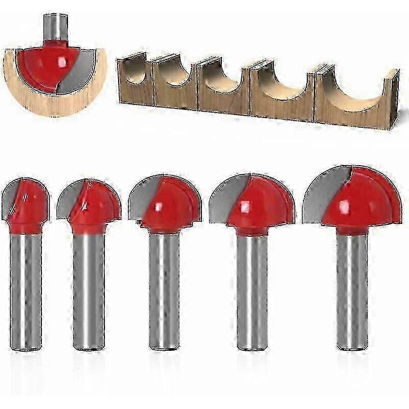 5pcs Wooden Round Milling Cutters Set with 8mm Shank for 12-25mm Grooving and Shaping