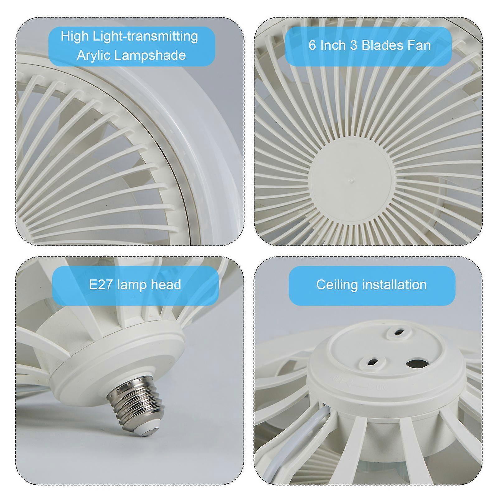 E27 Lamp Head Ceiling Dual-purpose Fan Lamp 3-Gear Adjustment Small Ceiling Fan Light for Kids Room Bedroom