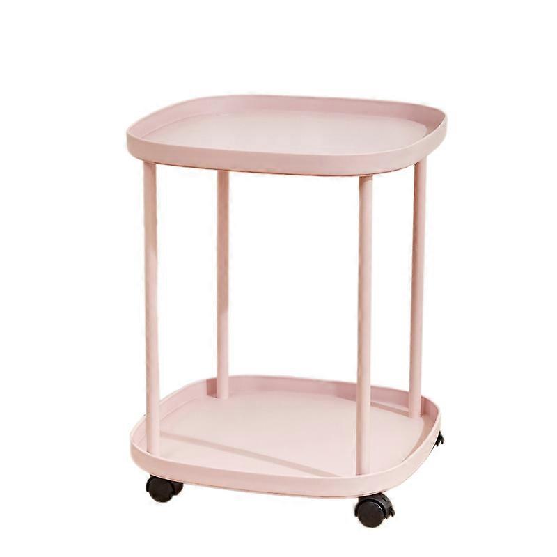 Luxury Pink Double Layer Rolling Bedside Shelf with Storage