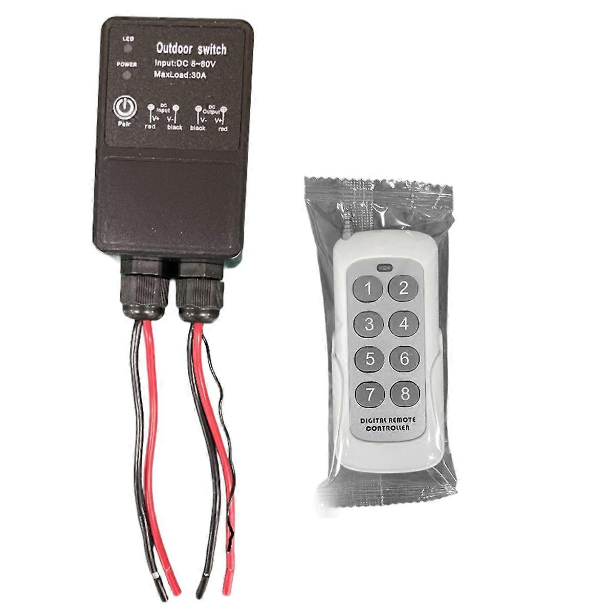433Mhz Wireless Remote Control Light/Pump Switch DC 12V 24V 36V 48V 72V 30A High Power Waterproof Relay