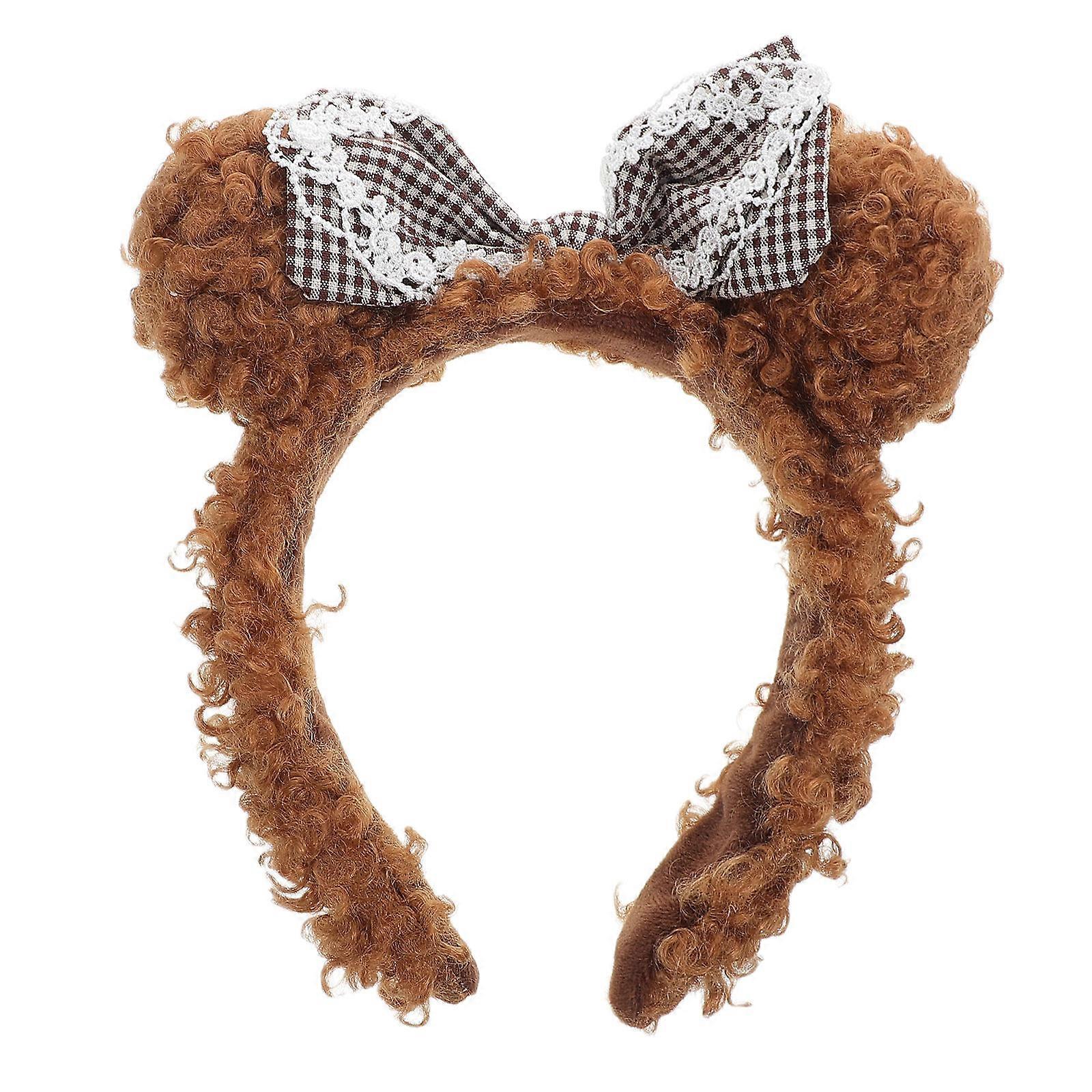 Cute Bear Ears Headband for Women Made with Soft Plush and Fabric Light Brown One Size
